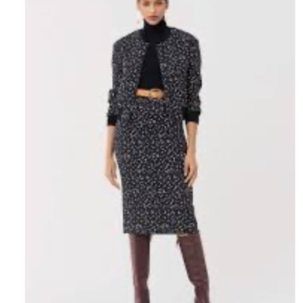 DVF Kara Bomber Jacket And Pencil Skirt Set Women’s 8 Blue Polka Dots NWT